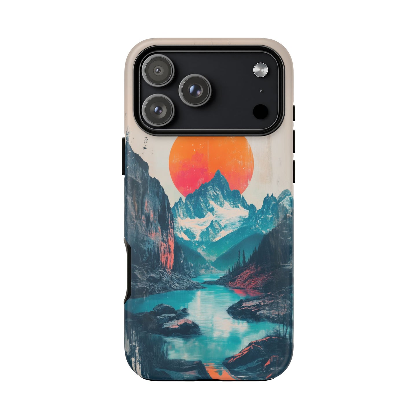 Blue Mountain Orange Sun Risograph