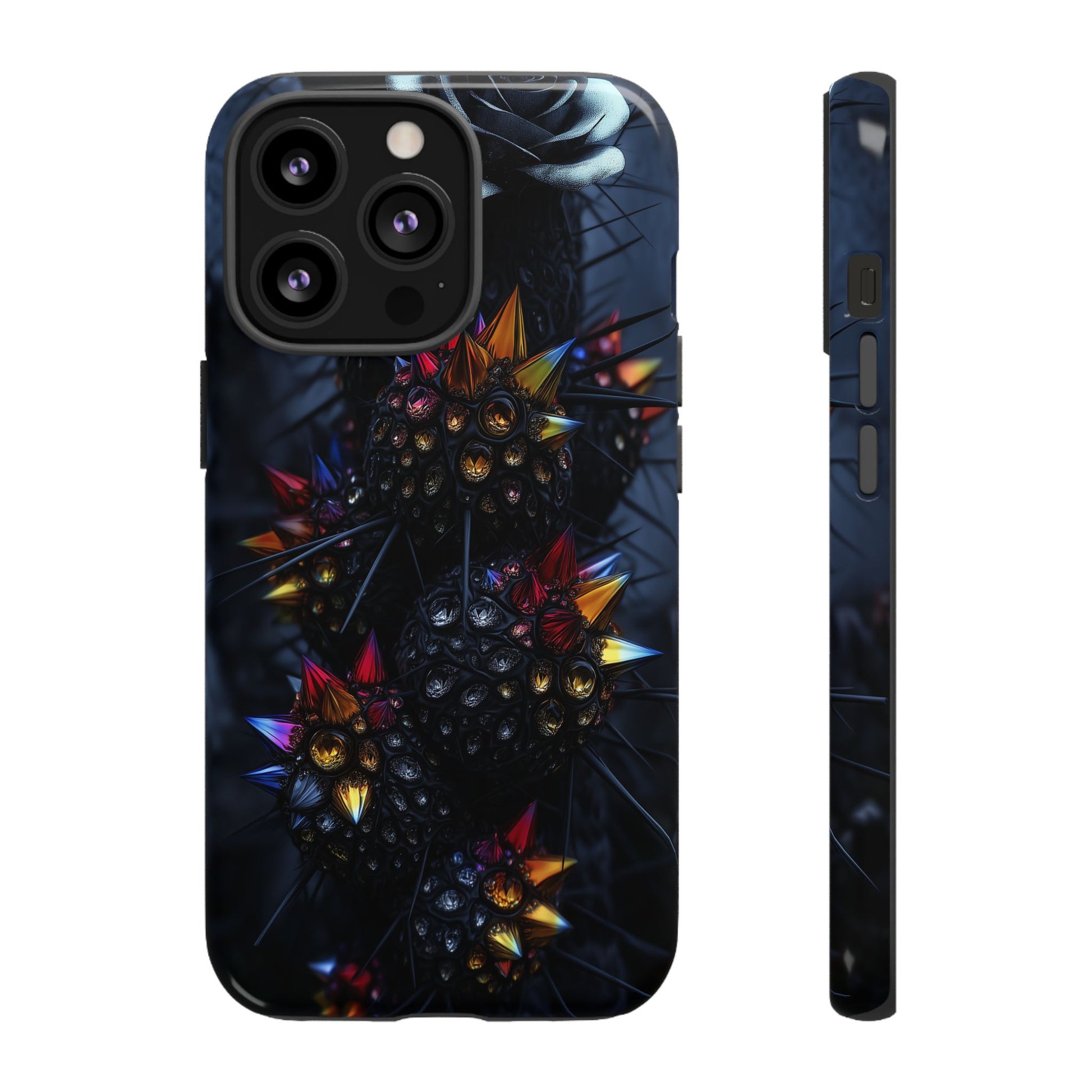 Black Cactus Colorful Glass Shards Dark Desert