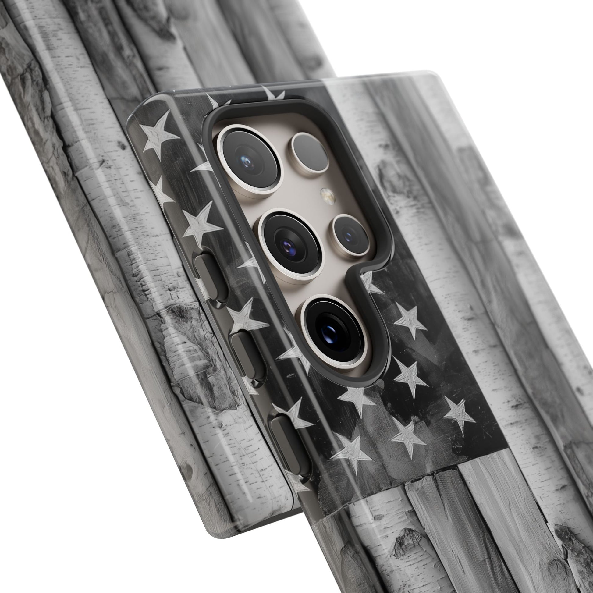 American Flag Flat Gray Wood Tone