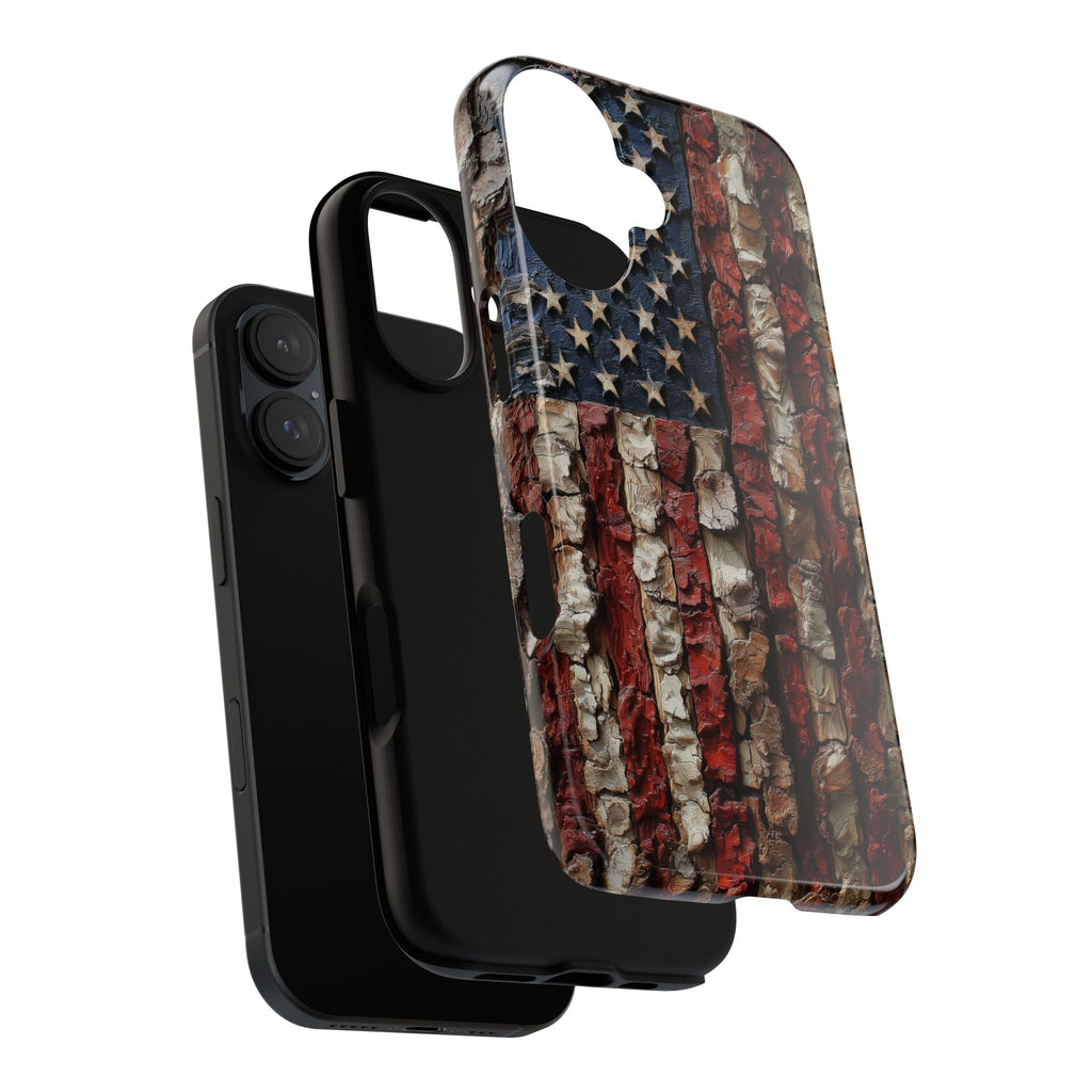 American Flag Bark Wood UV Print