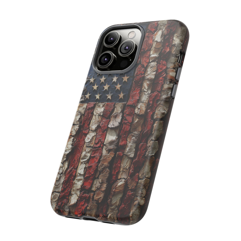 American Flag Bark Wood UV Print