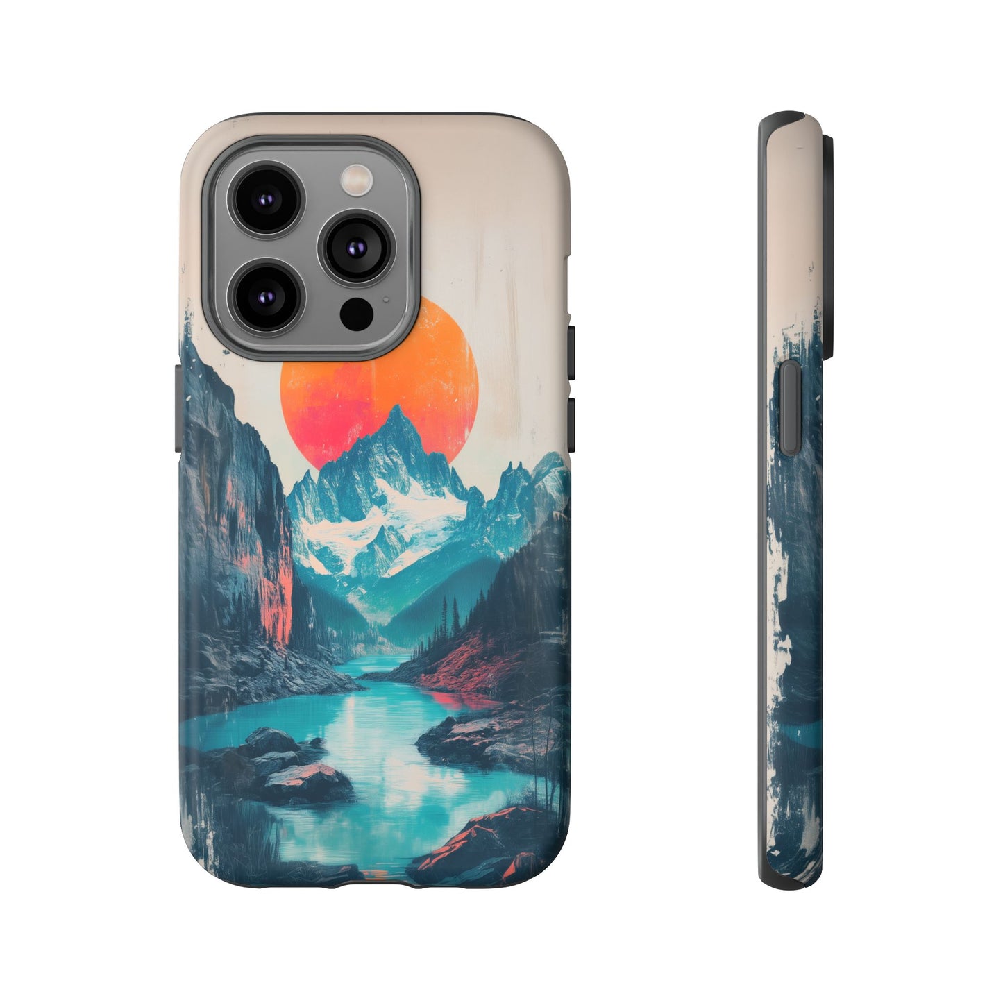 Blue Mountain Orange Sun Risograph