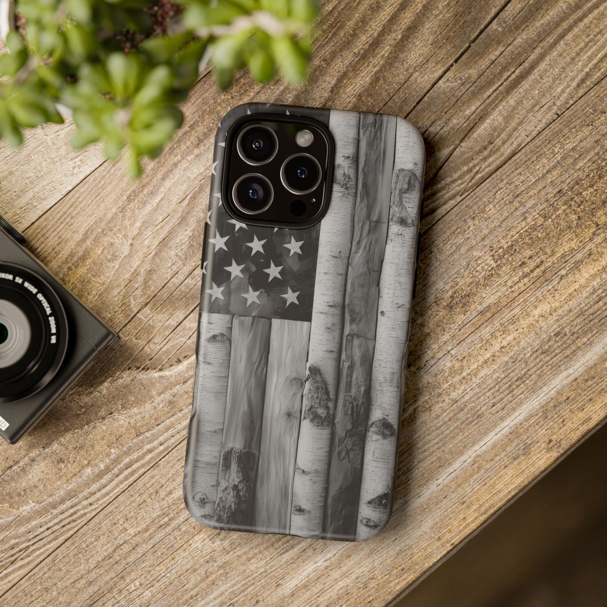 American Flag Flat Gray Wood Tone