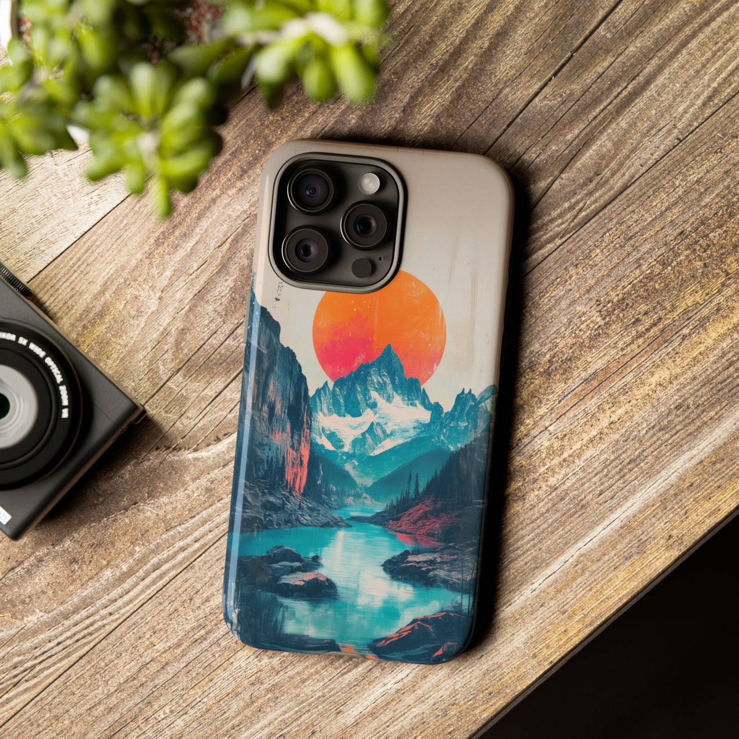 Blue Mountain Orange Sun Risograph