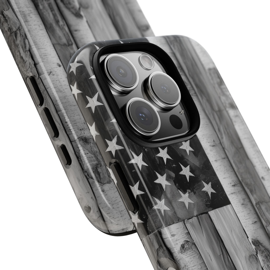 American Flag Flat Gray Wood Tone