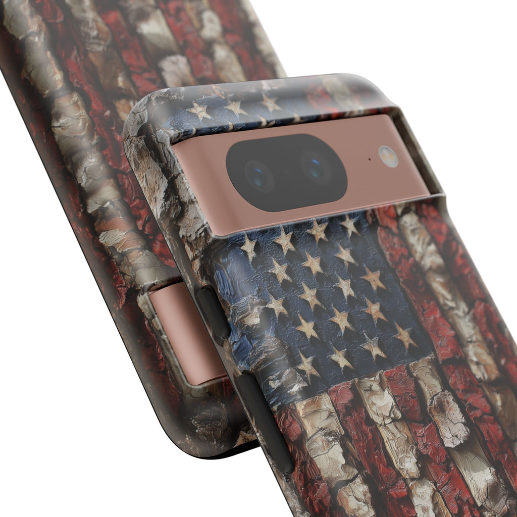 American Flag Bark Wood UV Print