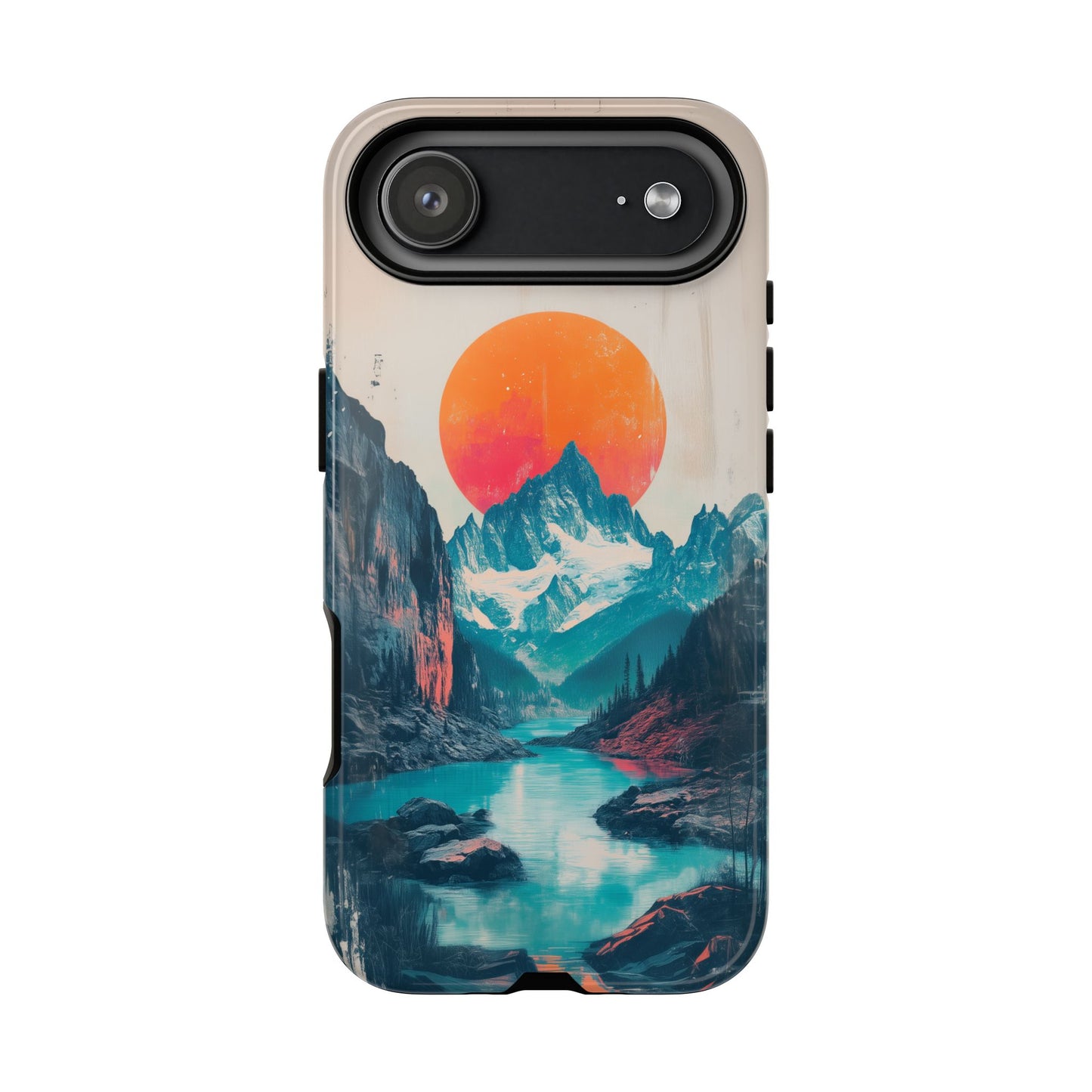 Blue Mountain Orange Sun Risograph