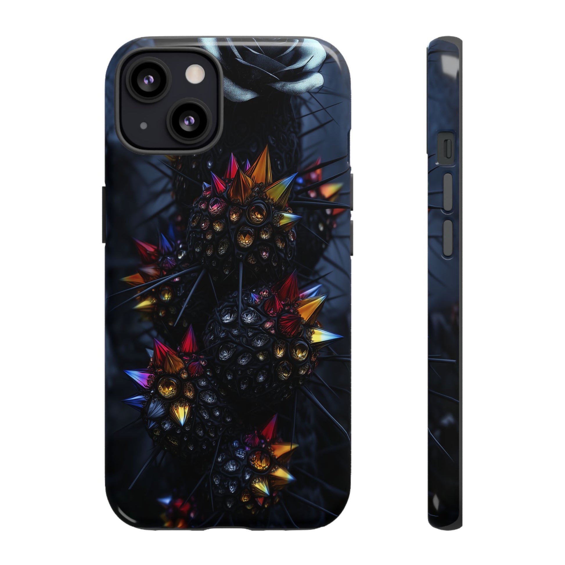Black Cactus Colorful Glass Shards Dark Desert