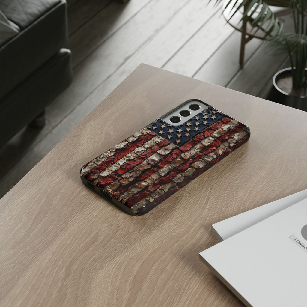 American Flag Bark Wood UV Print