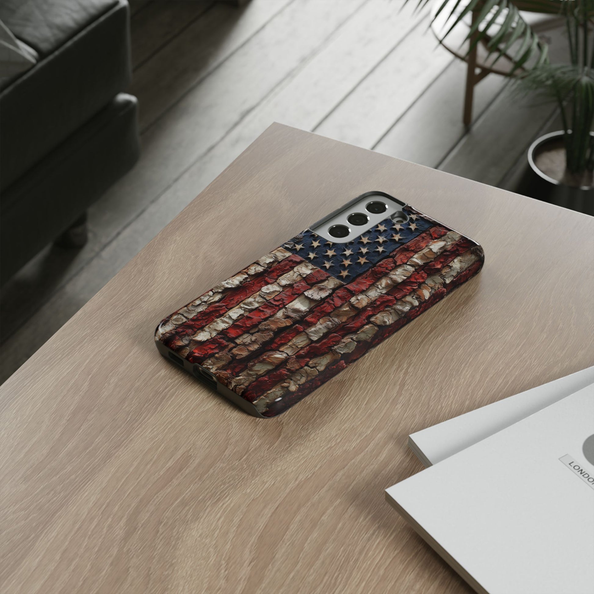 American Flag Bark Wood UV Print