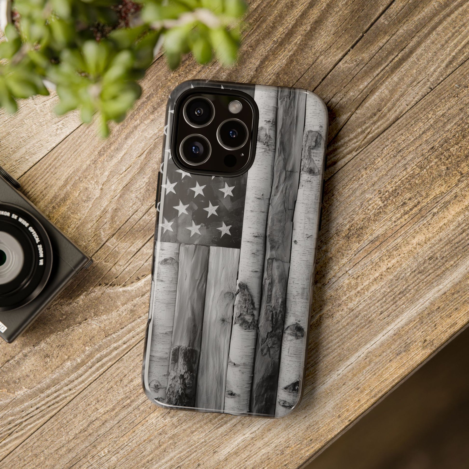 American Flag Flat Gray Wood Tone