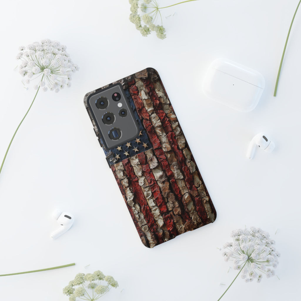 American Flag Bark Wood UV Print