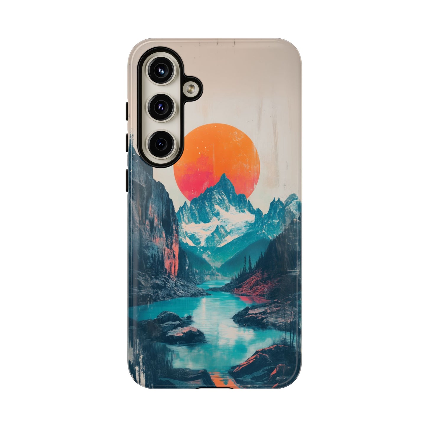 Blue Mountain Orange Sun Risograph