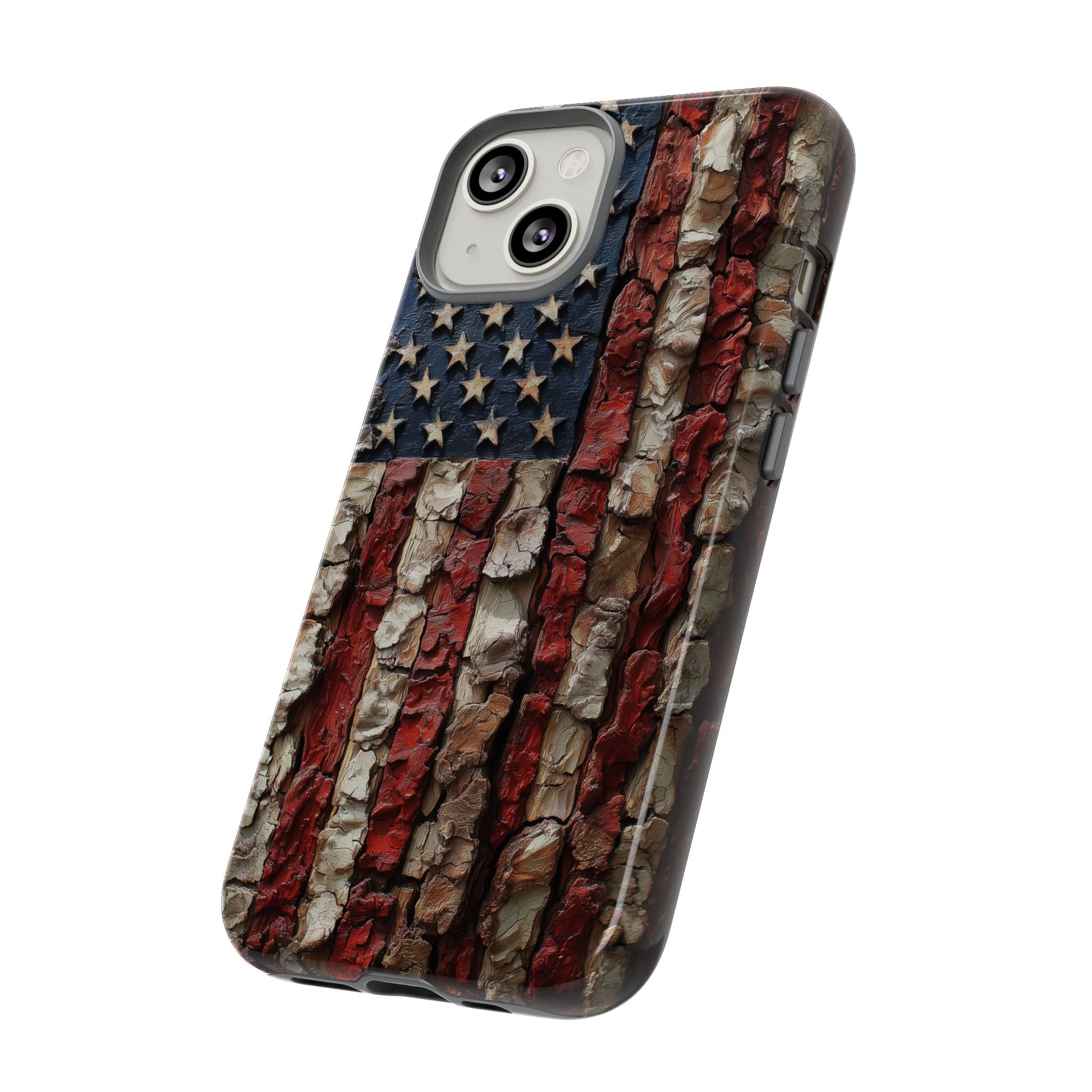 American Flag Bark Wood UV Print