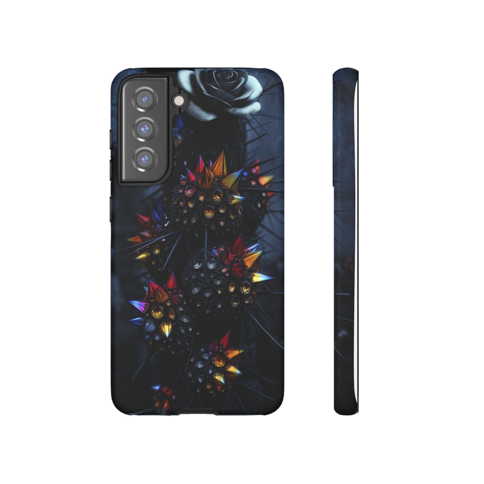 Black Cactus Colorful Glass Shards Dark Desert
