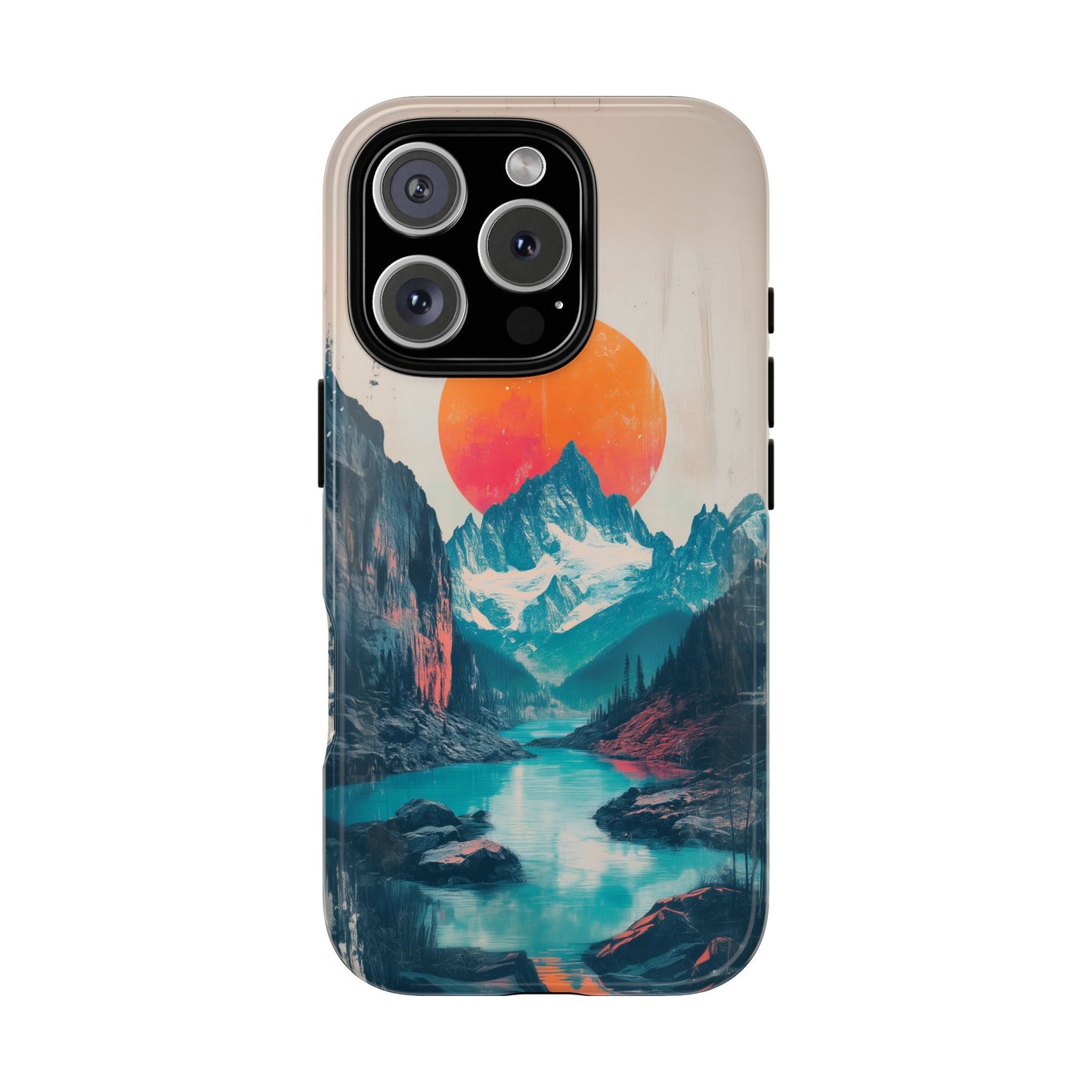 Blue Mountain Orange Sun Risograph