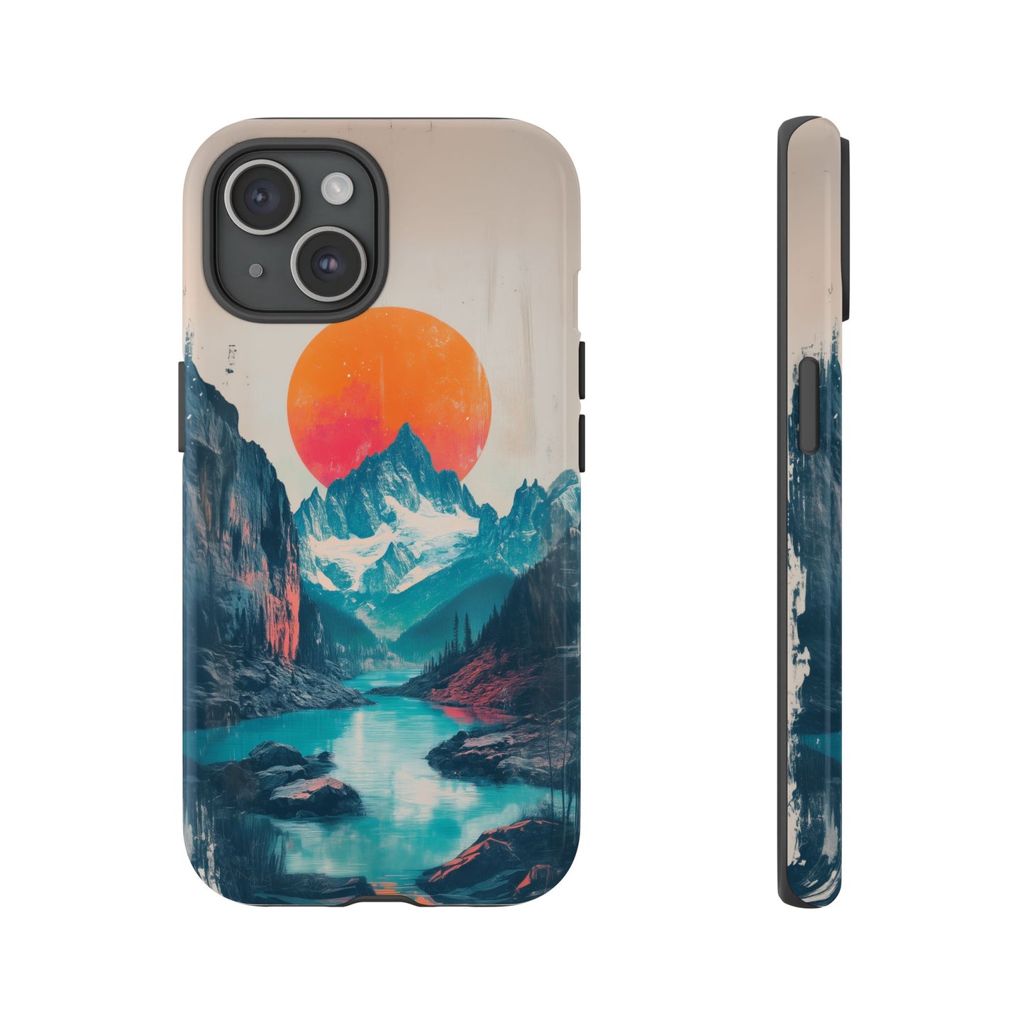 Blue Mountain Orange Sun Risograph