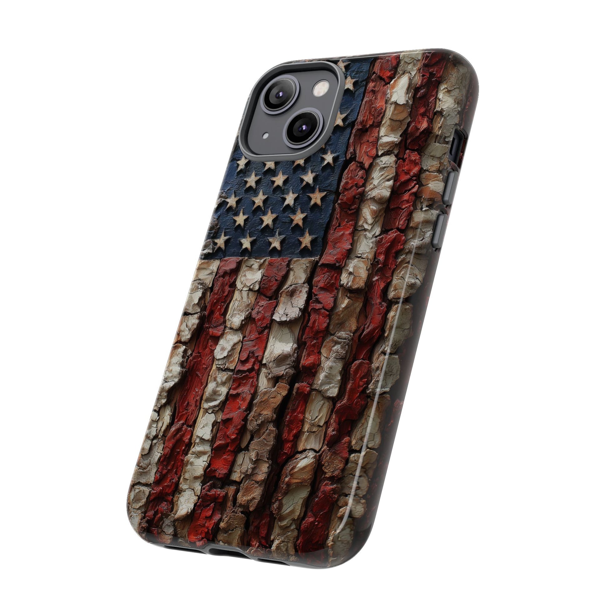 American Flag Bark Wood UV Print