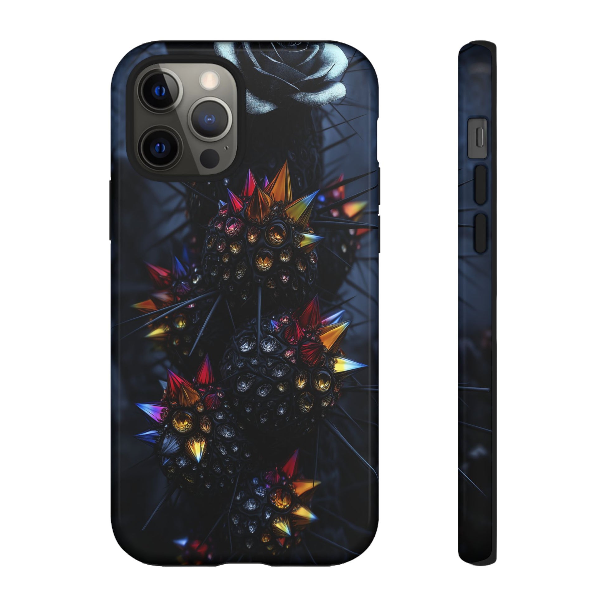 Black Cactus Colorful Glass Shards Dark Desert