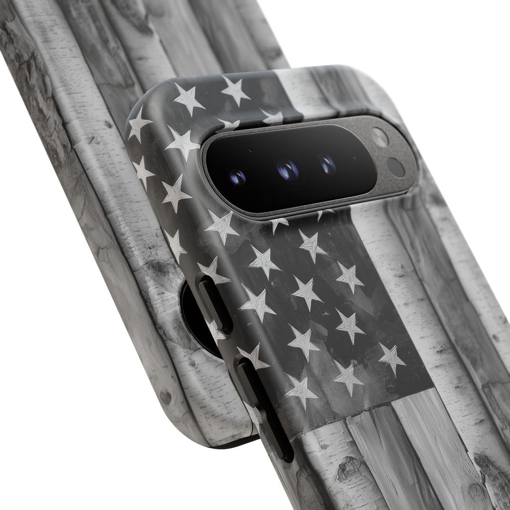 American Flag Flat Gray Wood Tone