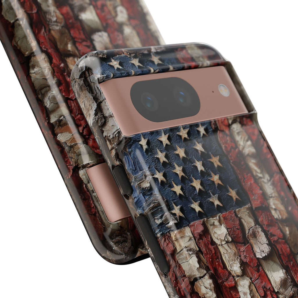 American Flag Bark Wood UV Print