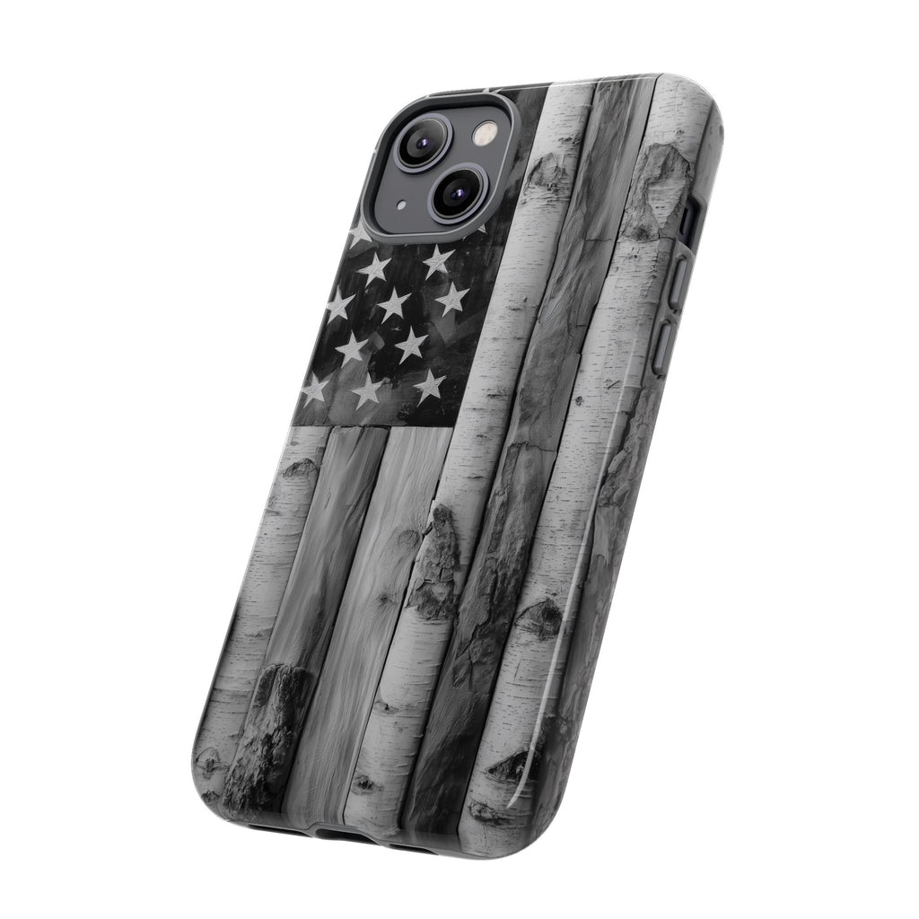 American Flag Flat Gray Wood Tone