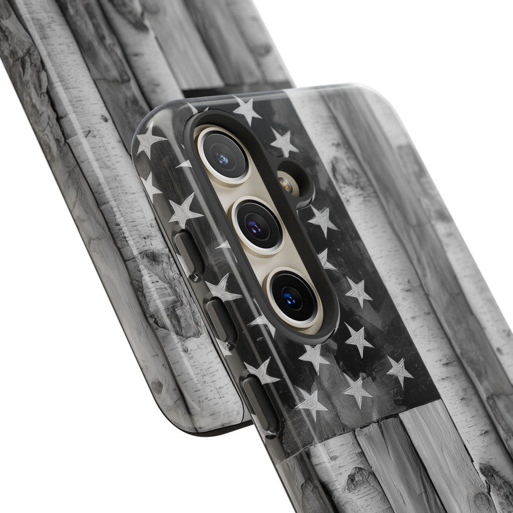 American Flag Flat Gray Wood Tone