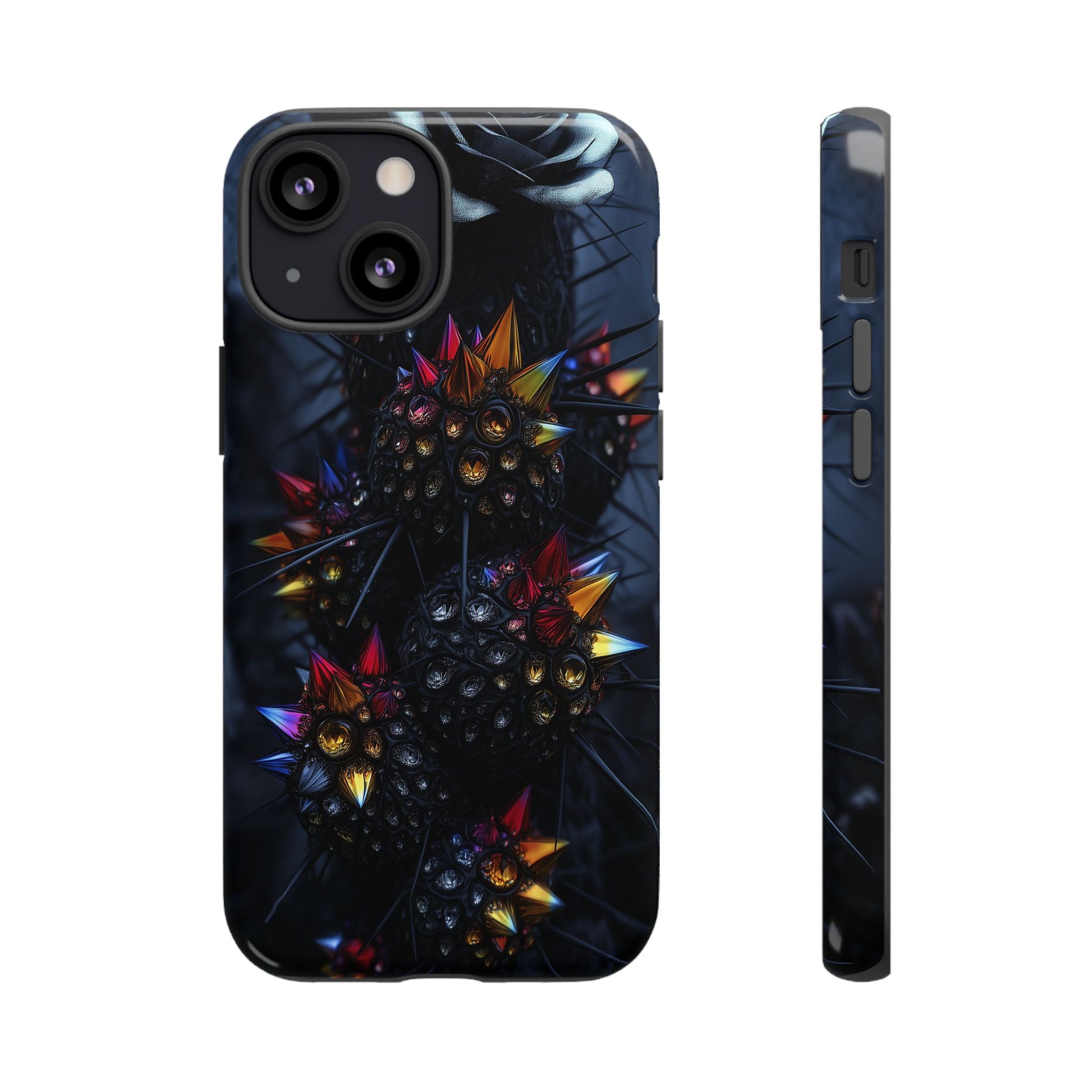 Black Cactus Colorful Glass Shards Dark Desert