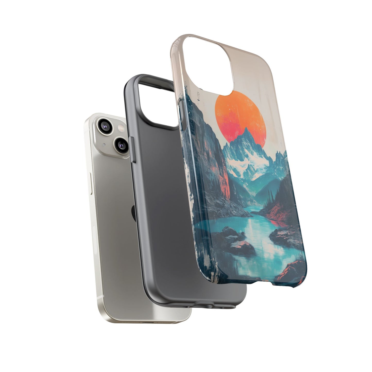 Blue Mountain Orange Sun Risograph