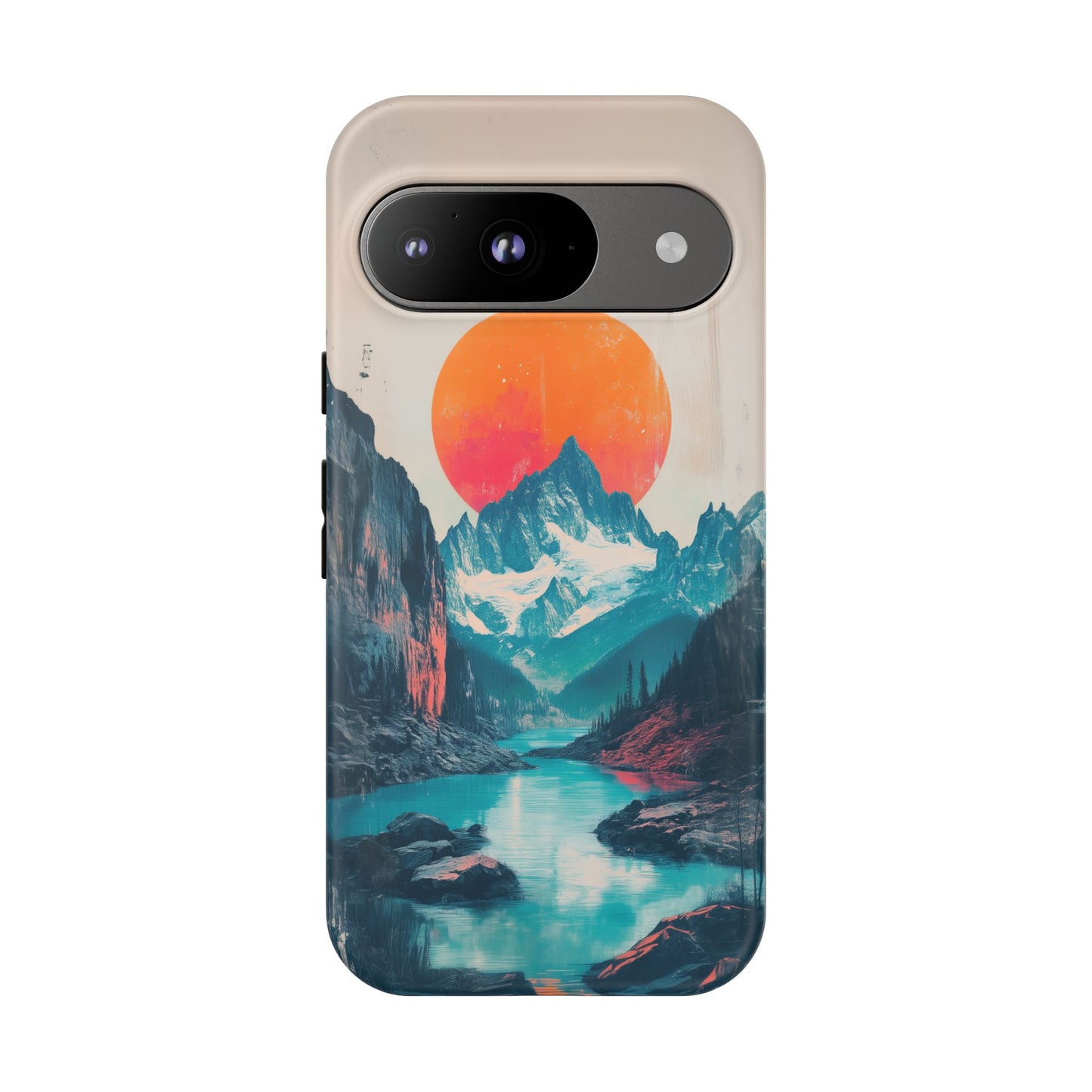 Blue Mountain Orange Sun Risograph