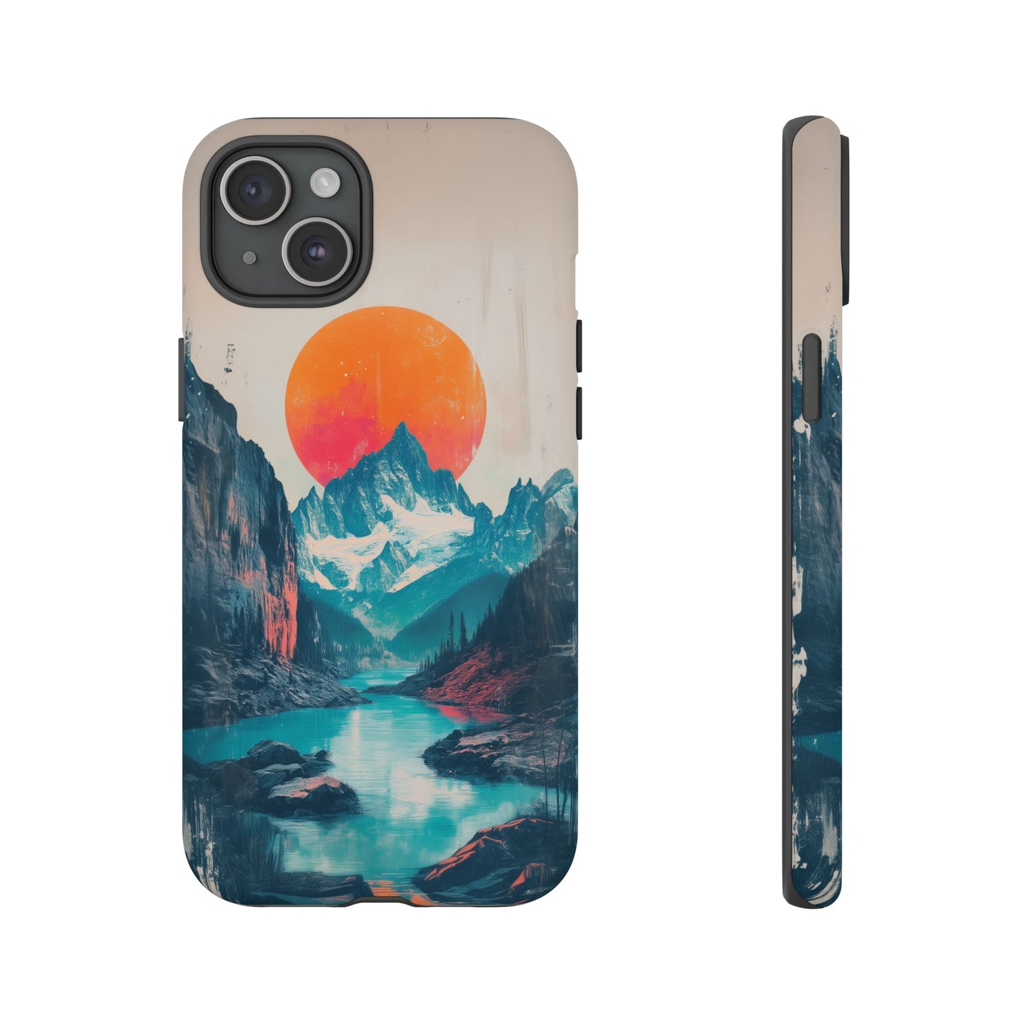 Blue Mountain Orange Sun Risograph