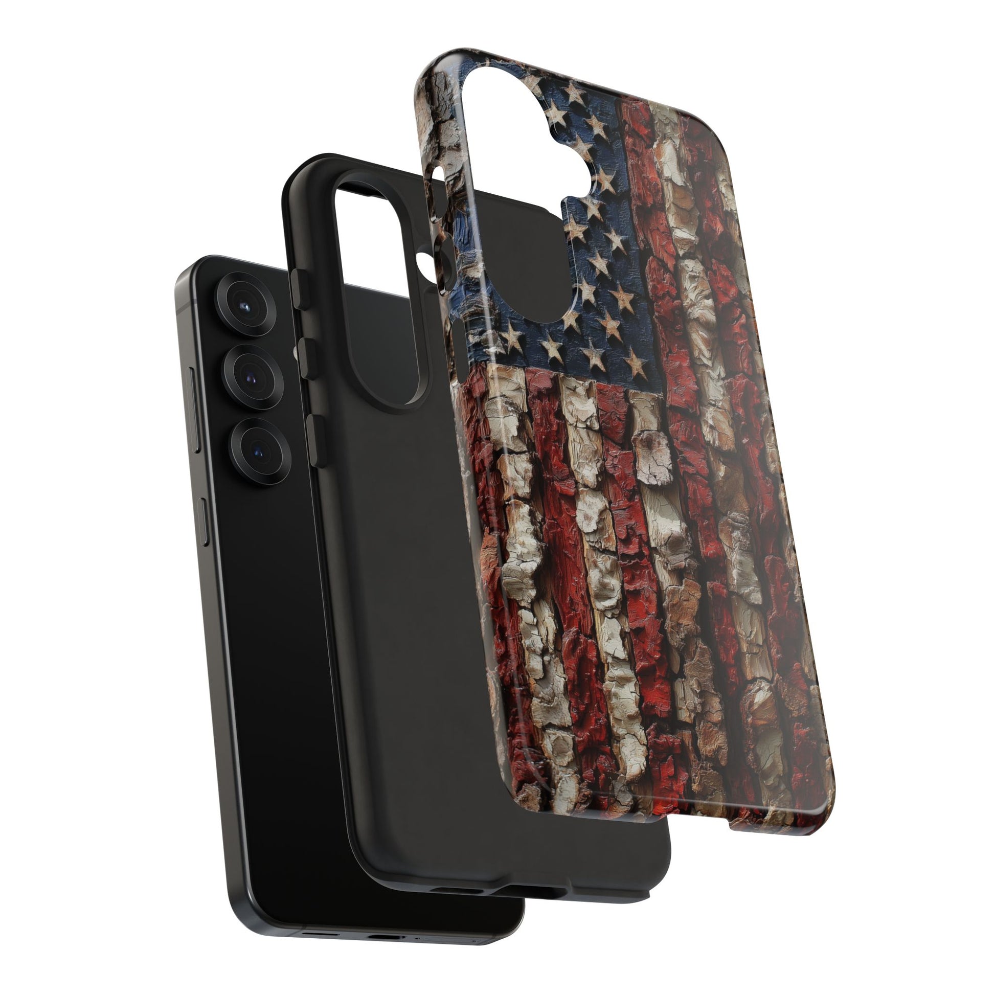 American Flag Bark Wood UV Print
