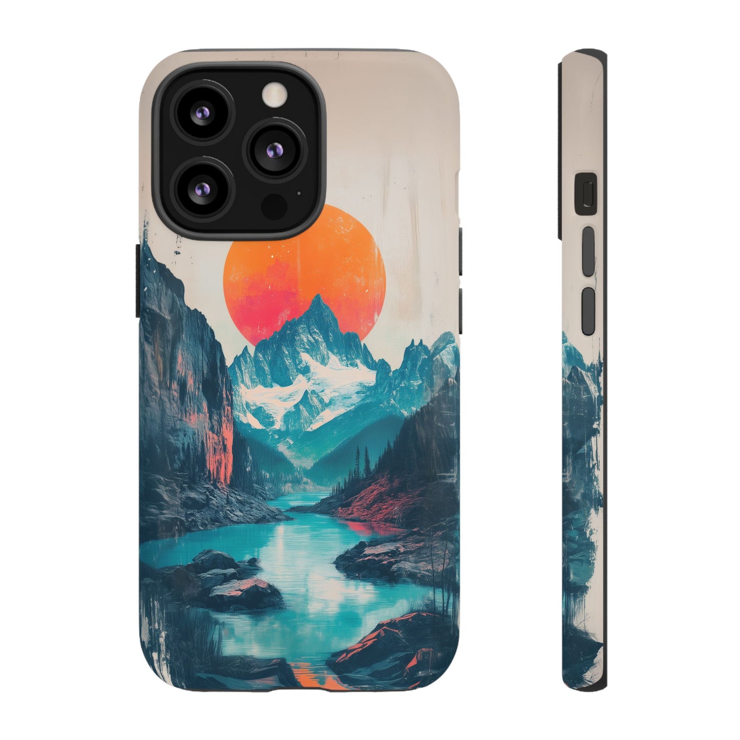 Blue Mountain Orange Sun Risograph