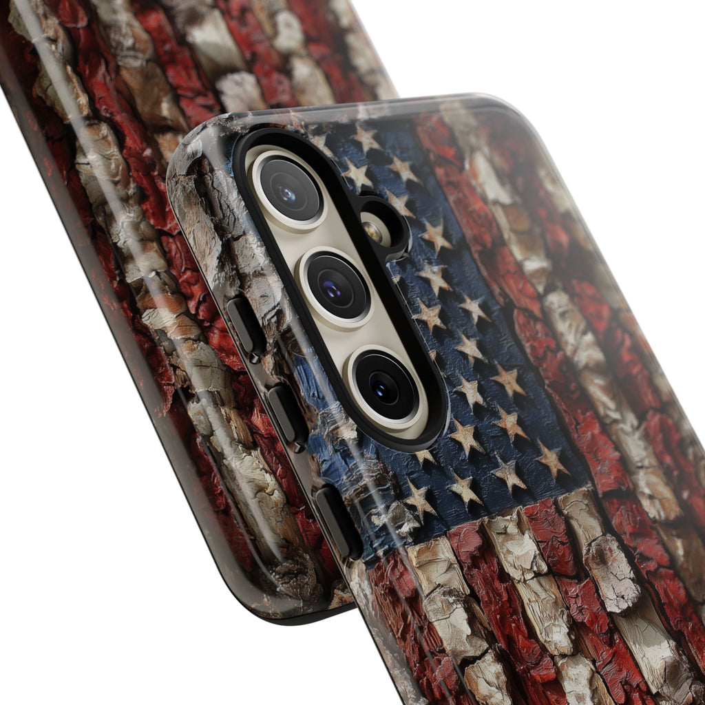 American Flag Bark Wood UV Print