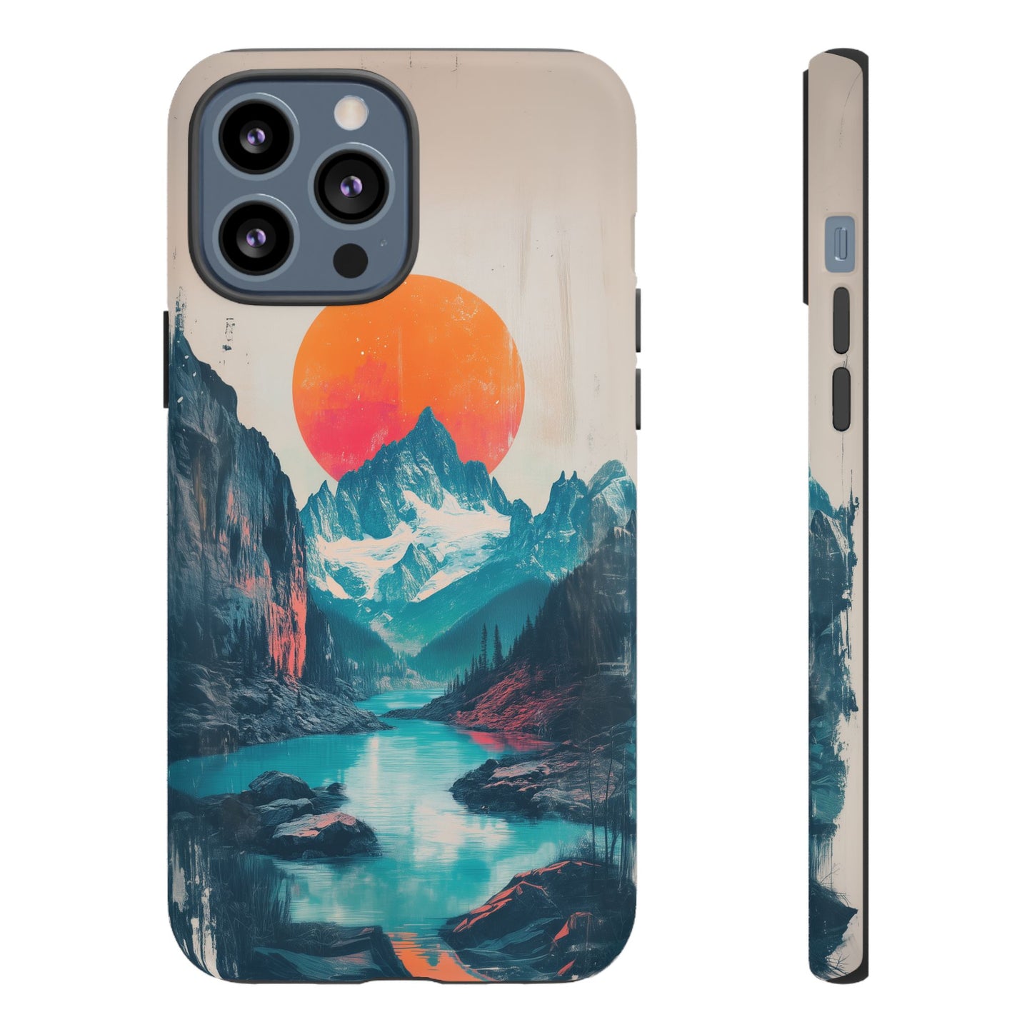 Blue Mountain Orange Sun Risograph