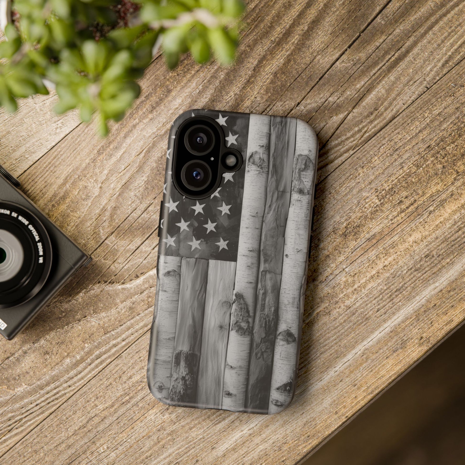 American Flag Flat Gray Wood Tone