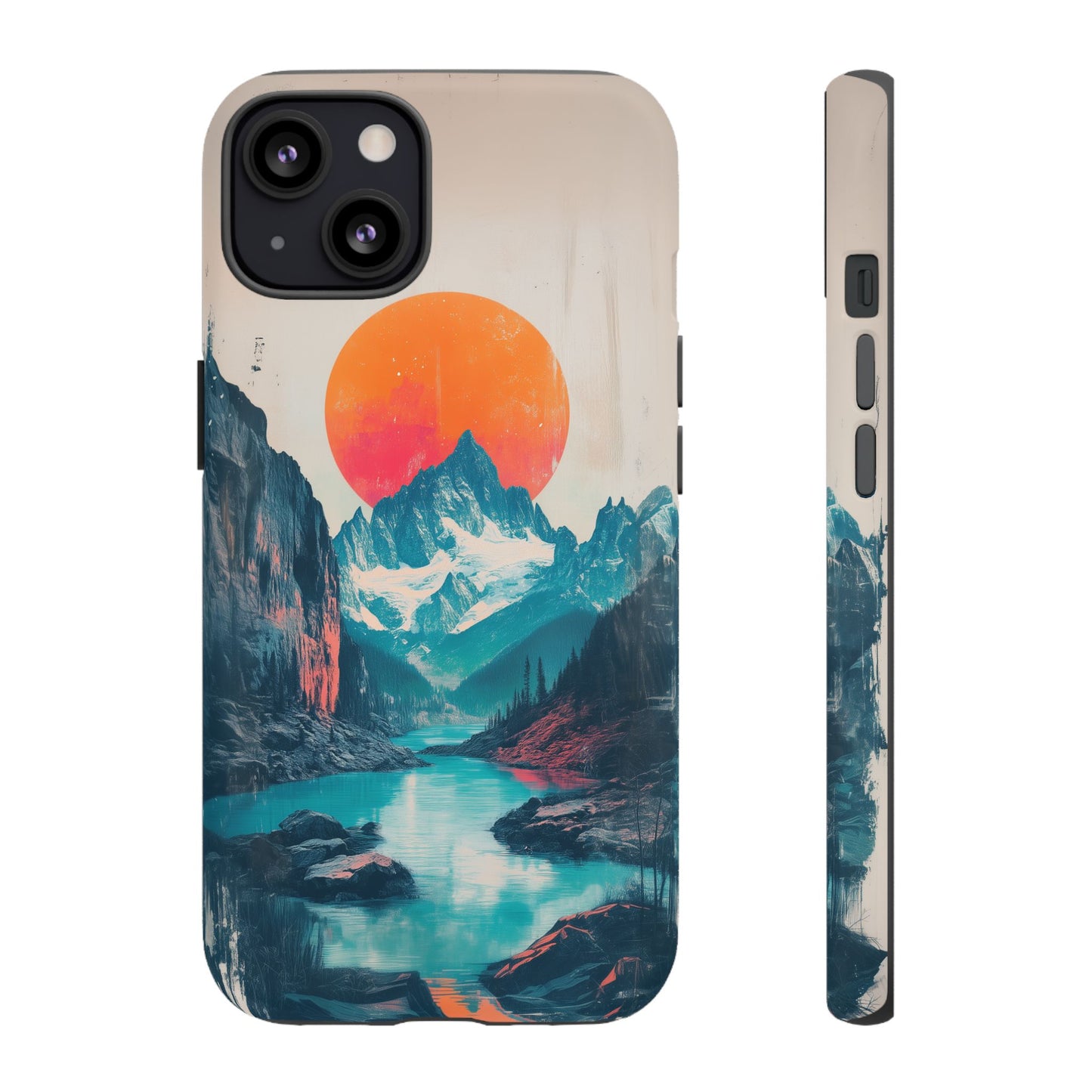 Blue Mountain Orange Sun Risograph