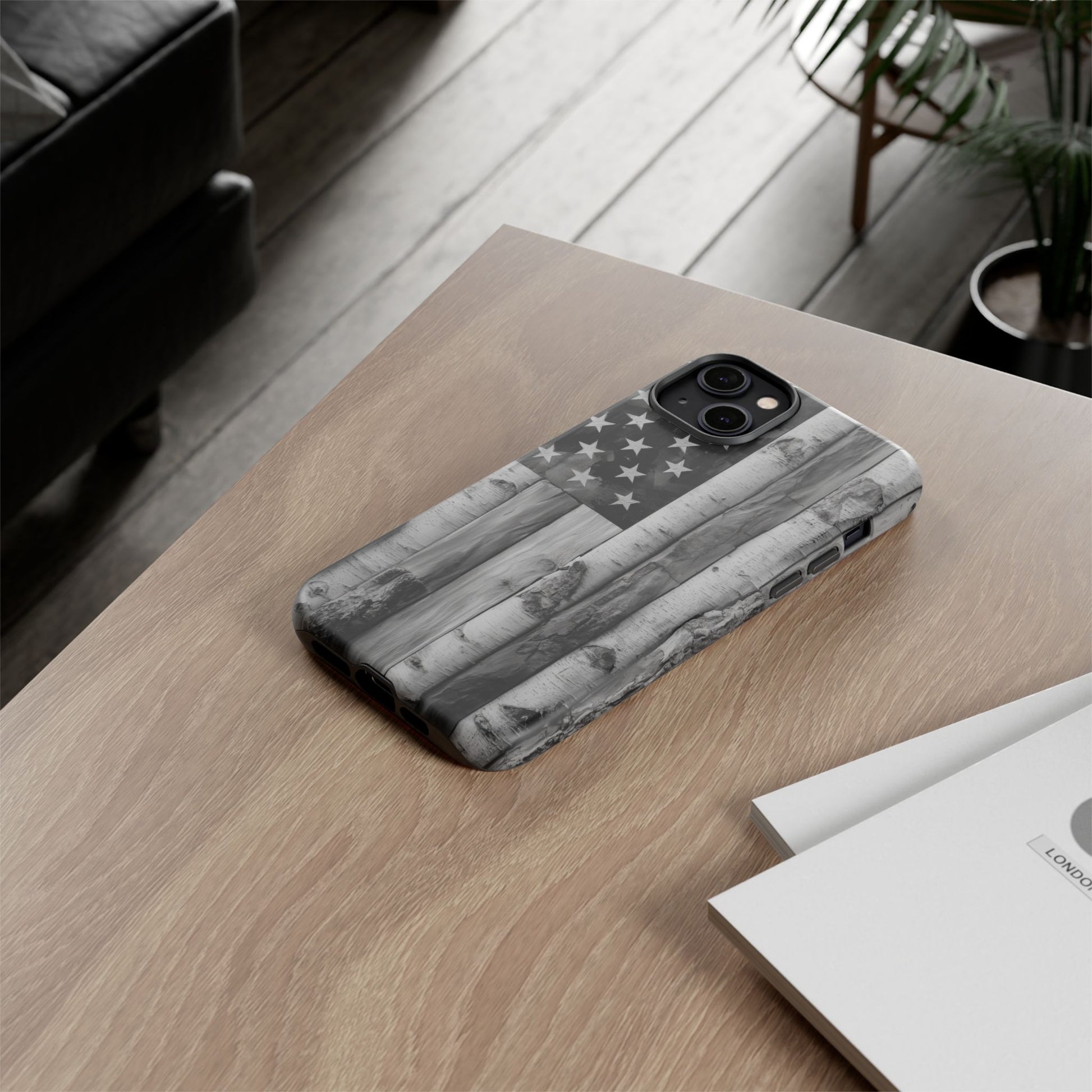 American Flag Flat Gray Wood Tone