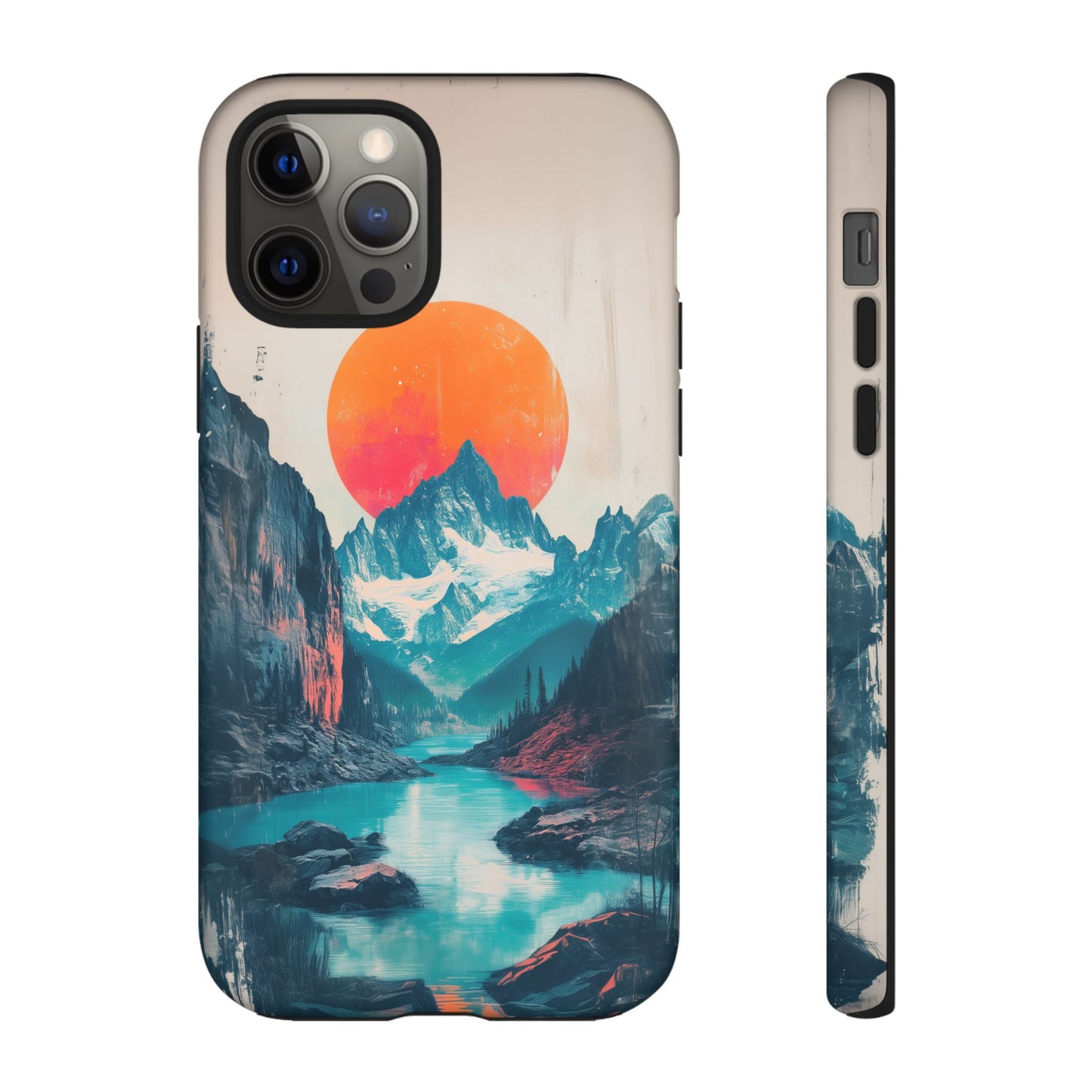 Blue Mountain Orange Sun Risograph