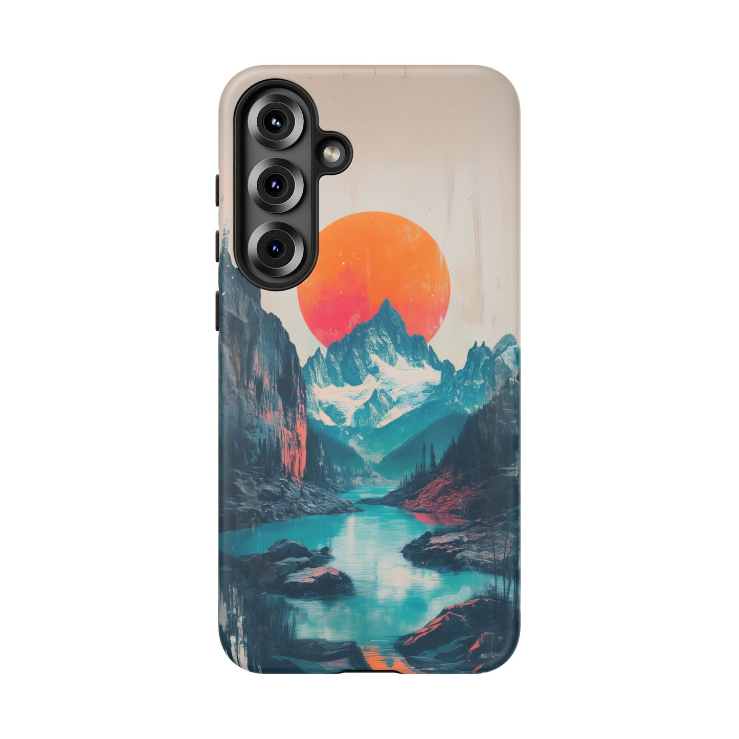 Blue Mountain Orange Sun Risograph