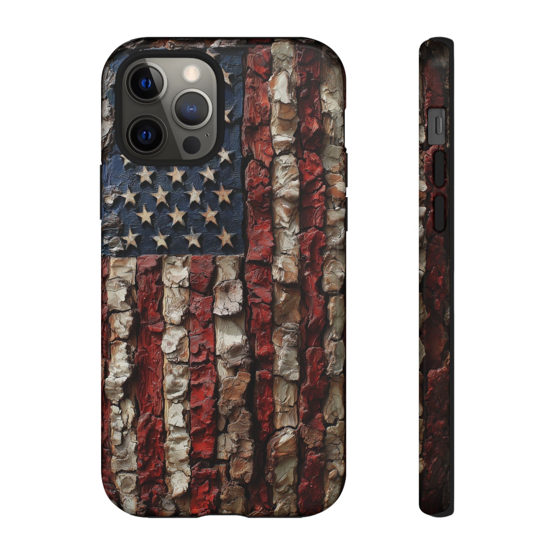 American Flag Bark Wood UV Print