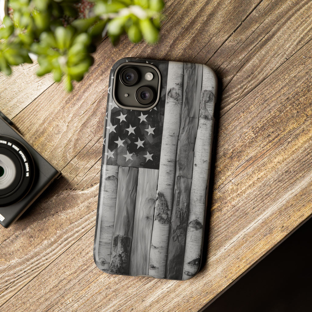 American Flag Flat Gray Wood Tone