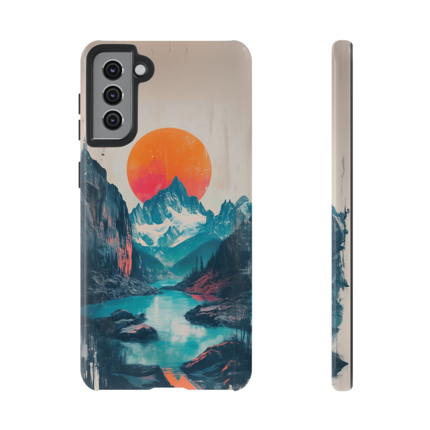 Blue Mountain Orange Sun Risograph