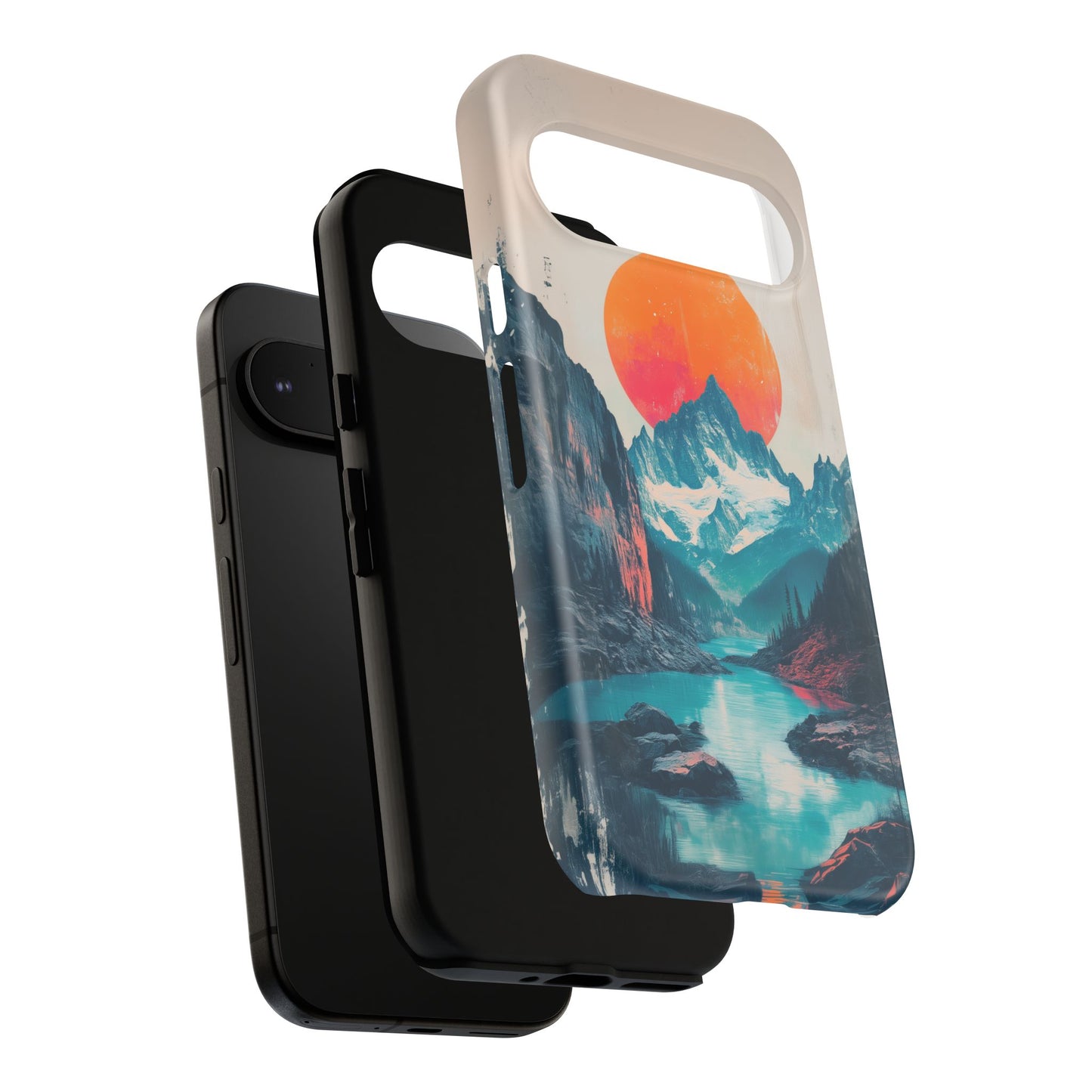 Blue Mountain Orange Sun Risograph