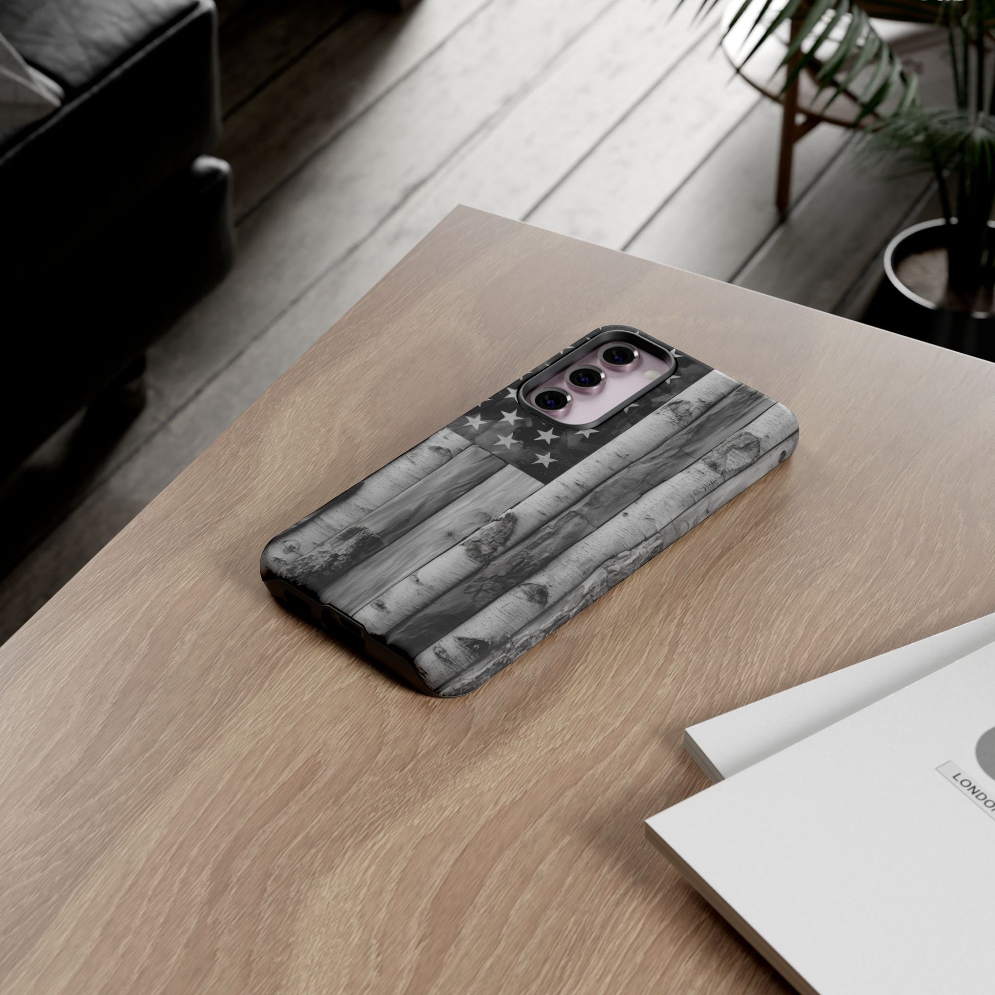 American Flag Flat Gray Wood Tone