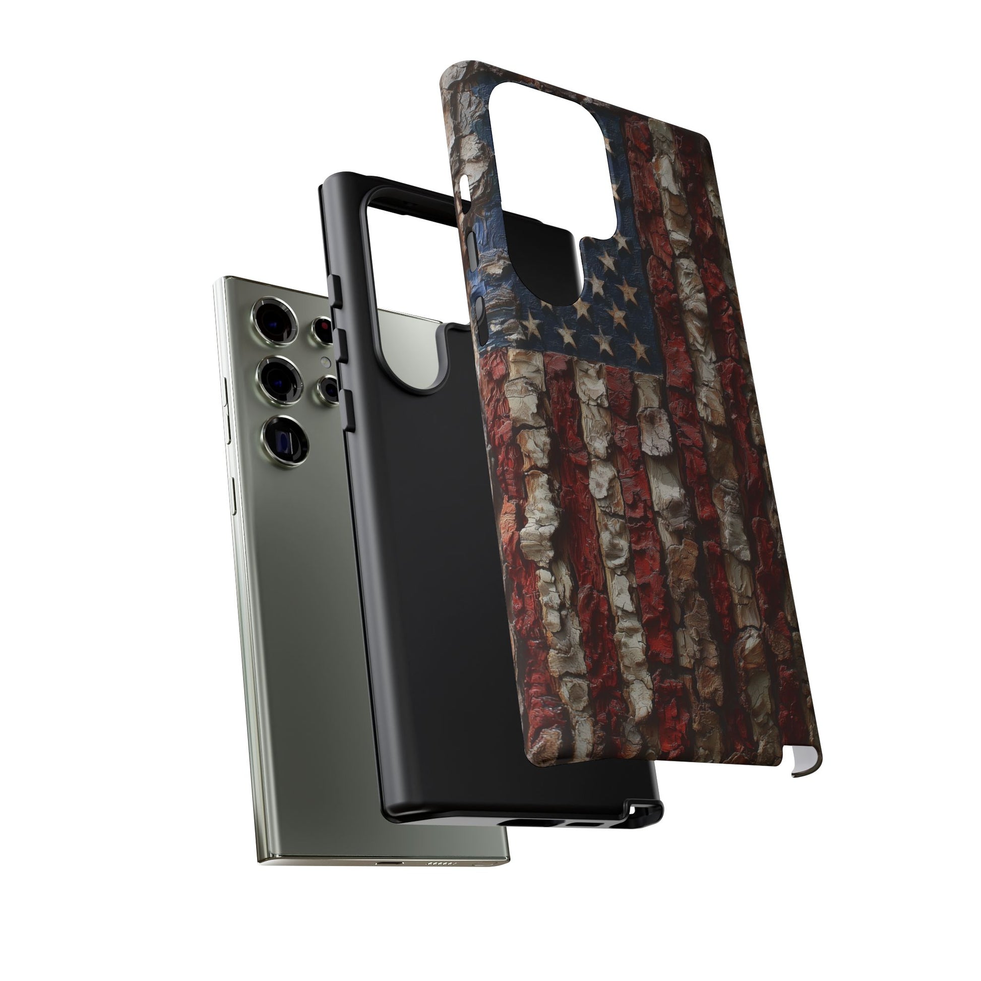 American Flag Bark Wood UV Print