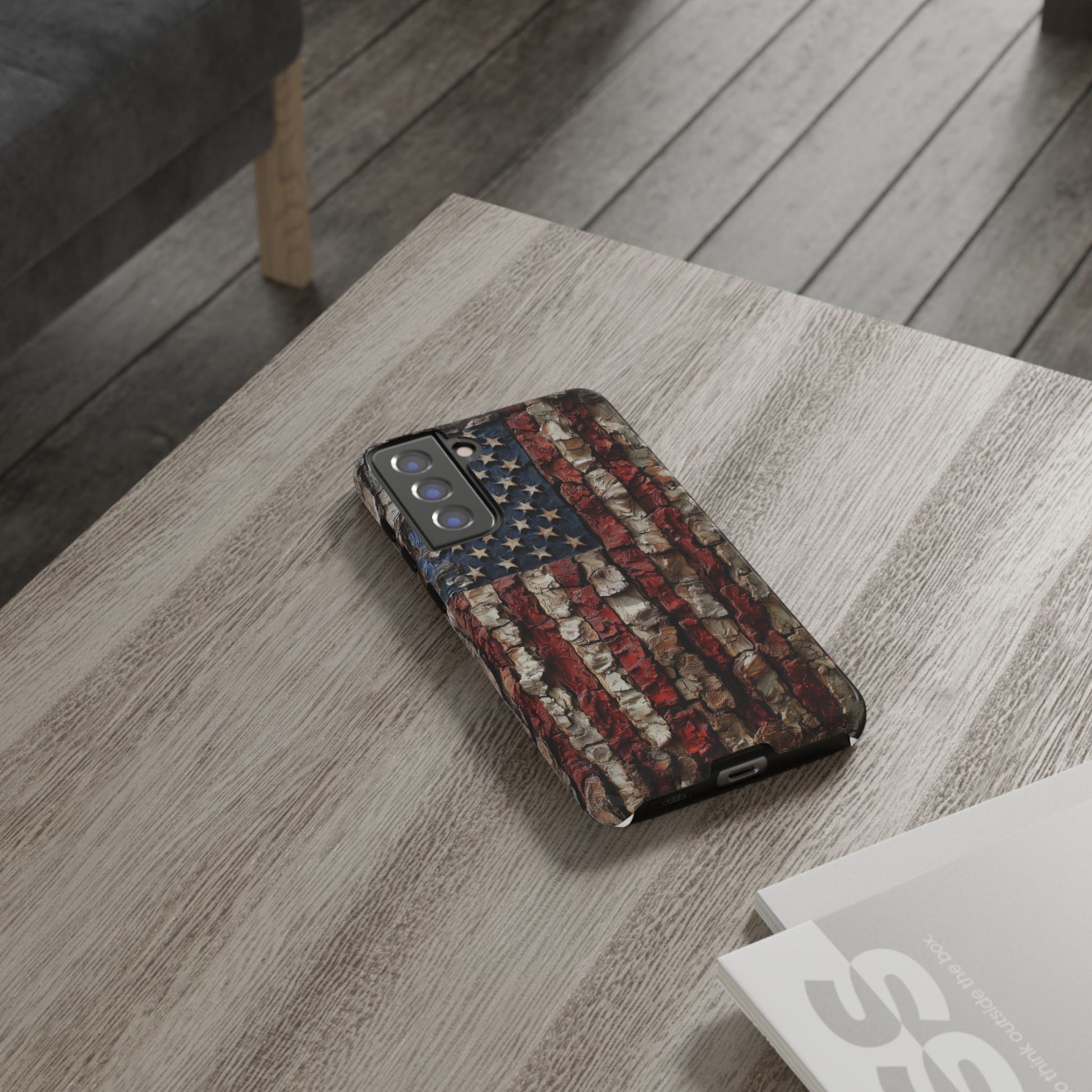 American Flag Bark Wood UV Print