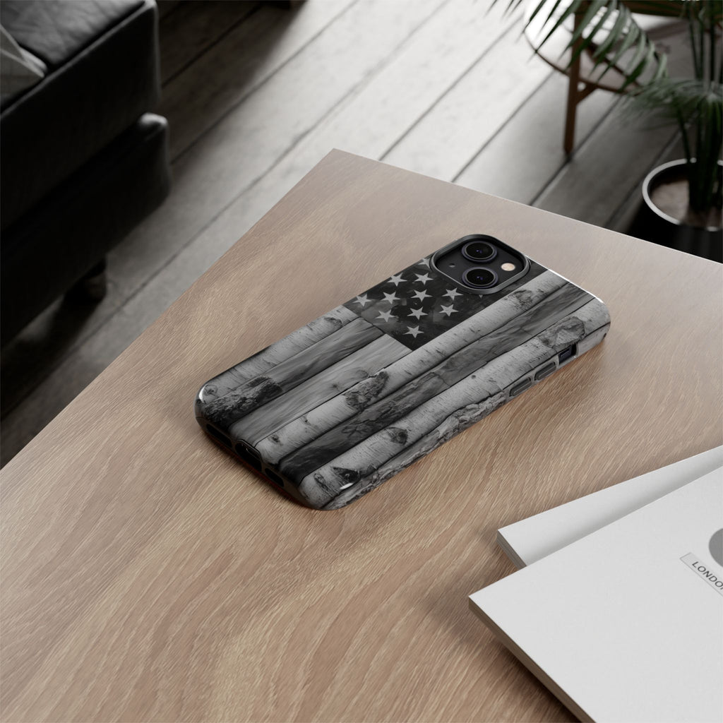 American Flag Flat Gray Wood Tone