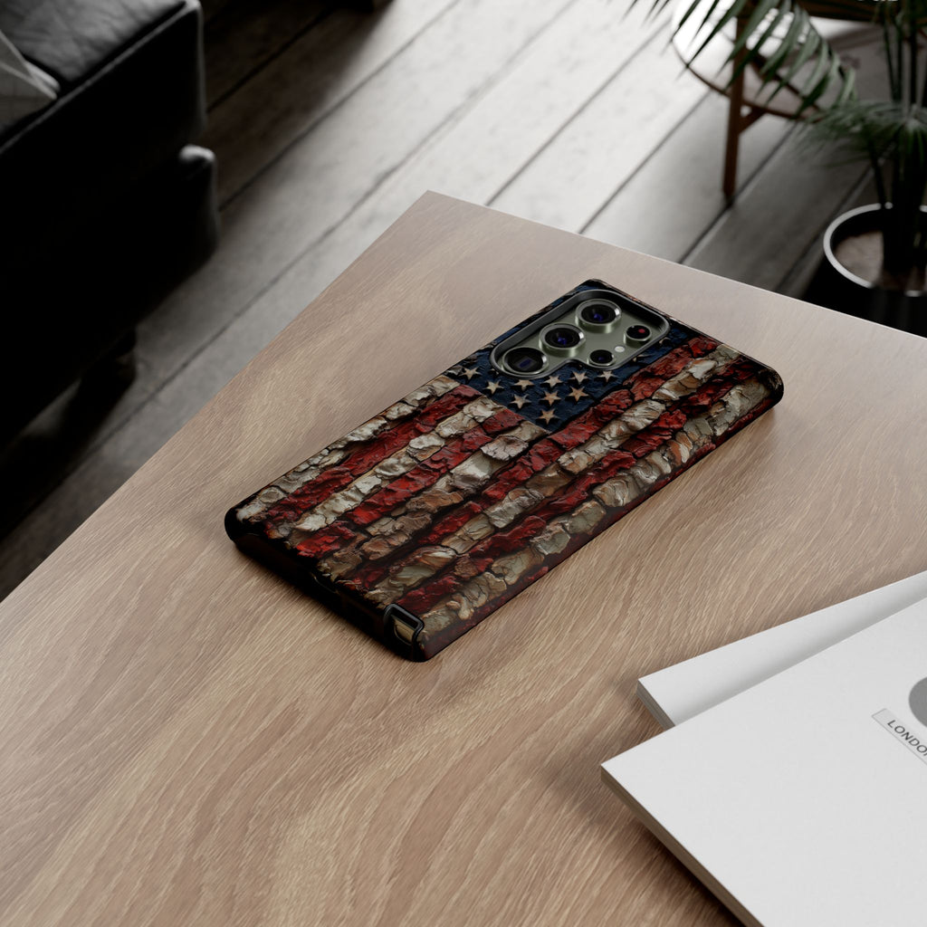 American Flag Bark Wood UV Print