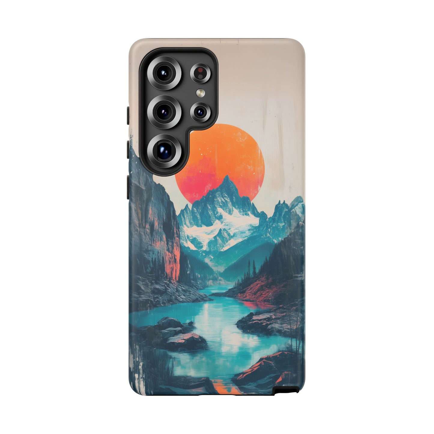 Blue Mountain Orange Sun Risograph